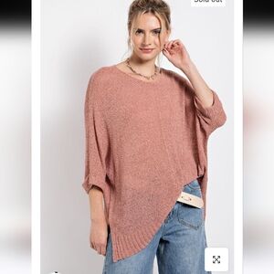 Easel Half Sleeve Round Neck Loose Knit Sweater